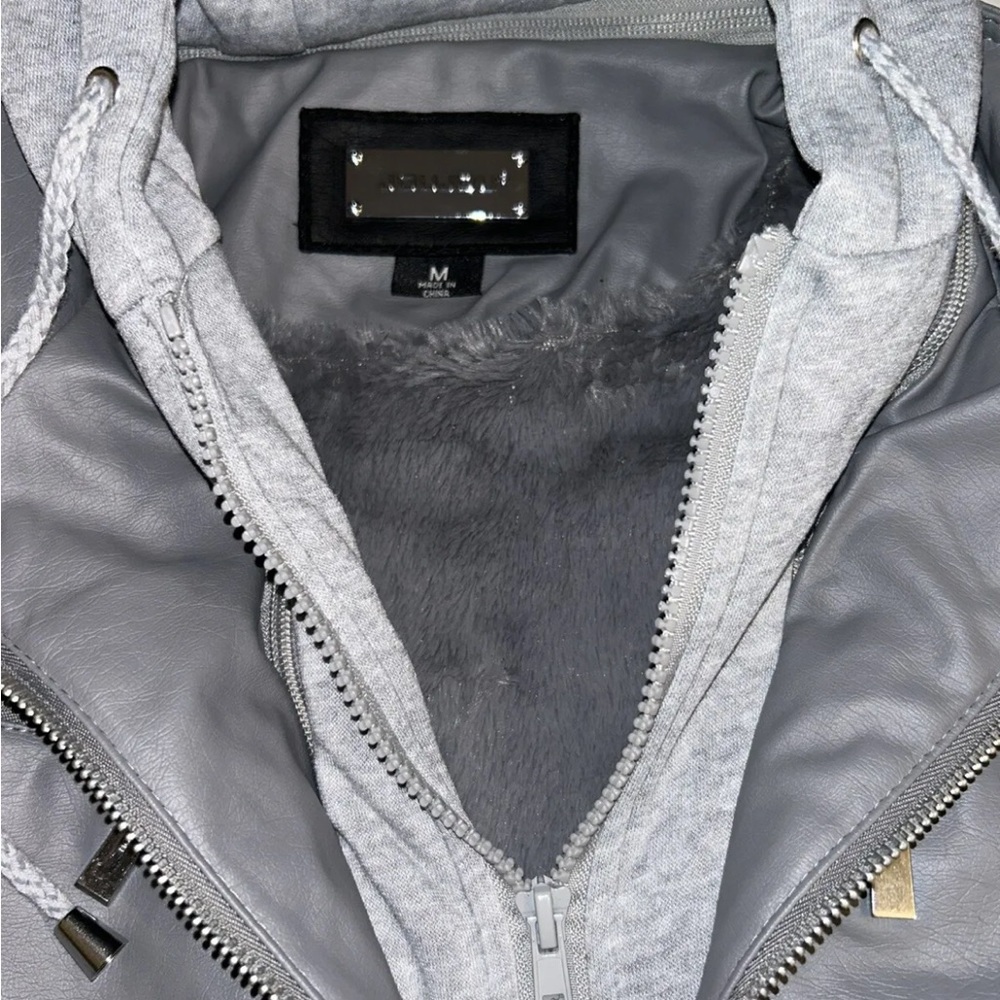Jou Jou Vegan Leather Moto Jacket Gray Women’s Medium New With Tags - Picture 7 of 16